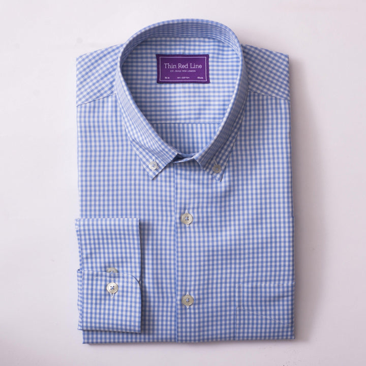Twill gingham check sky casual shirt - Thin Red Line 