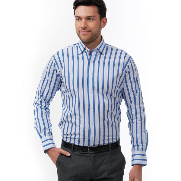 Ascot Stripe Sky & Navy Slim Shirt