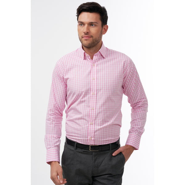 Wild gingham check pink & white extra slim fit shirt