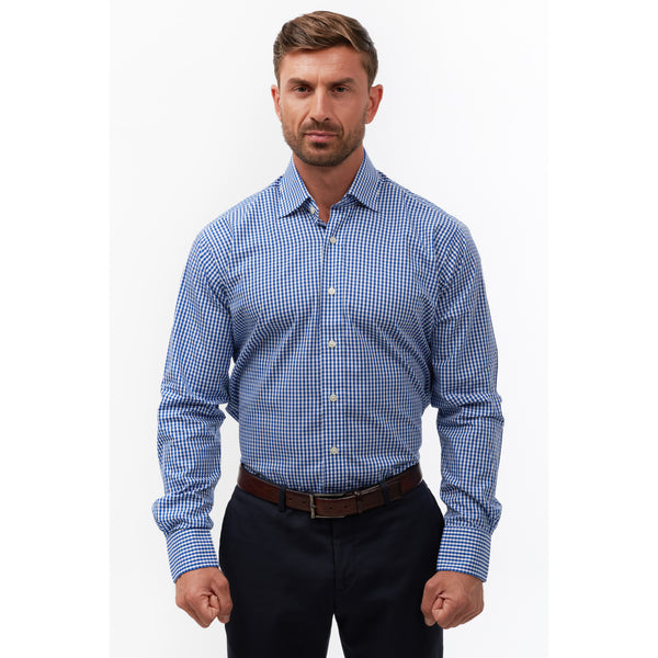 Mid Gingham Check Royal Blue Slim Shirt