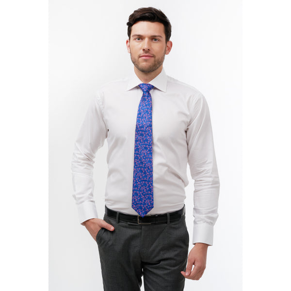 Blue with pink creeper woven silk tie