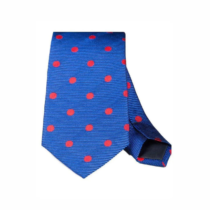 Blue with large red polka dot woven silk tie - Thin Red Line 