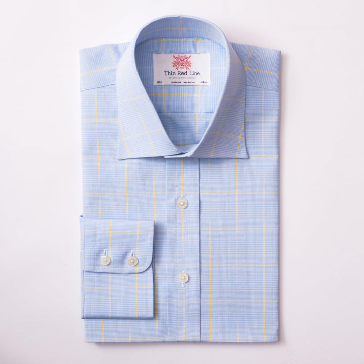 Prince of wales check sky yellow classic shirt - Thin Red Line 