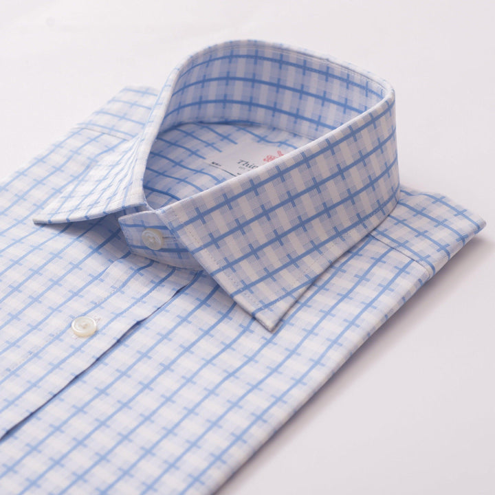 Cotswold check sky & white slim shirt - Thin Red Line 