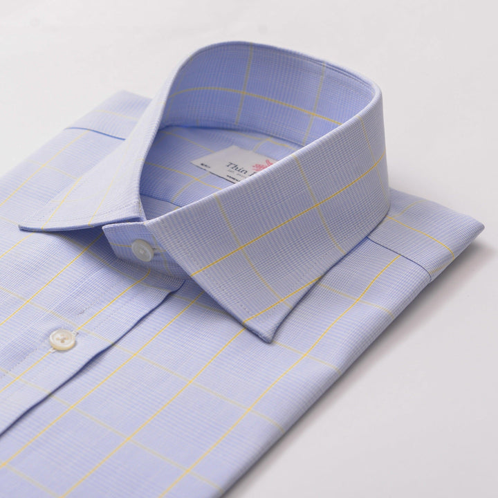 Prince of wales check sky yellow classic shirt - Thin Red Line 