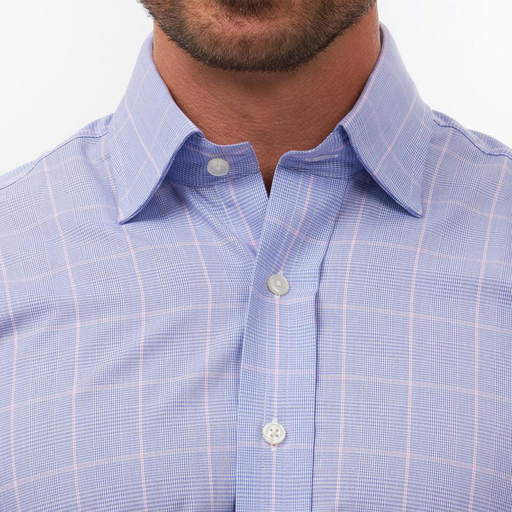 Prince of wales check azure pink classic shirt - Thin Red Line 