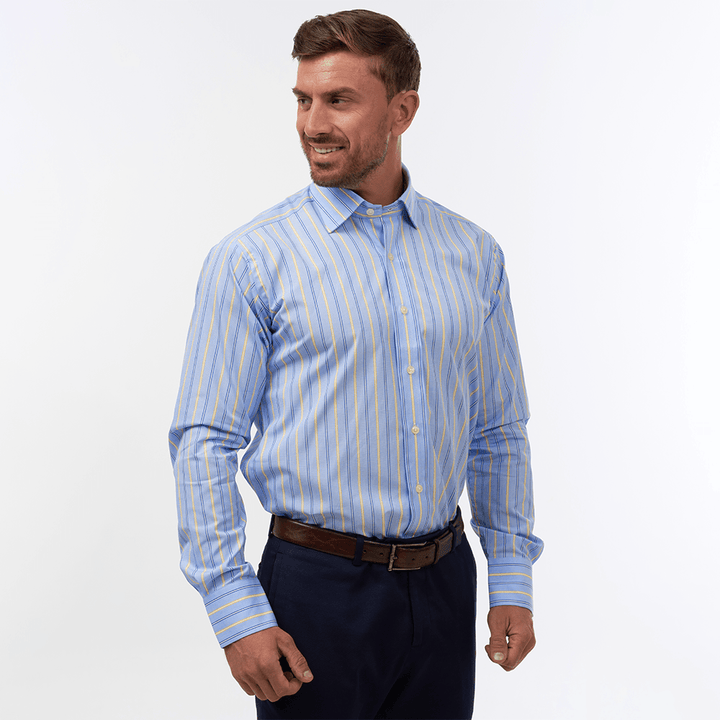 Welby stripe sky & yellow classic shirt - Thin Red Line 