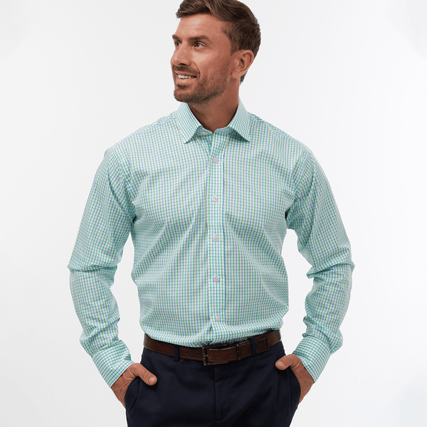 Double gingham blue & green slim shirt - Thin Red Line 