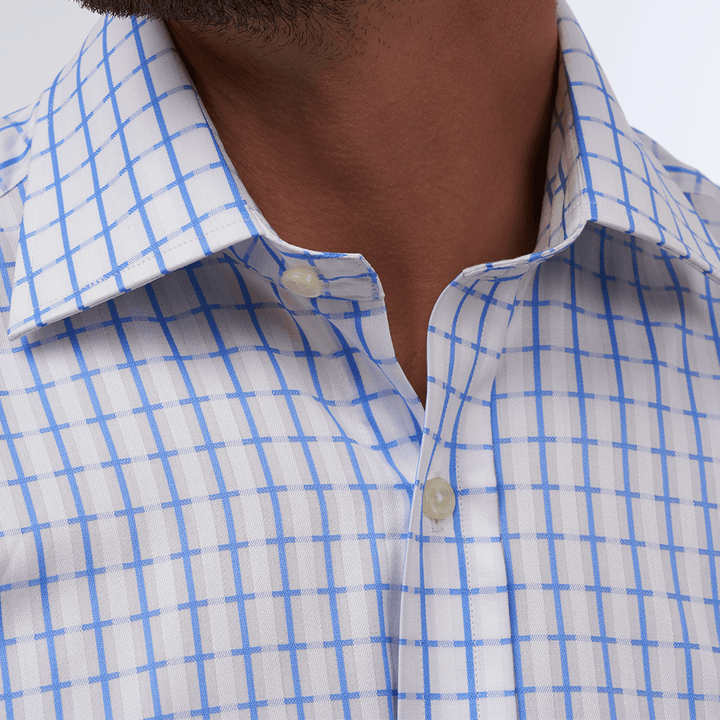 Cotswold check white & sky slim shirt - Thin Red Line 