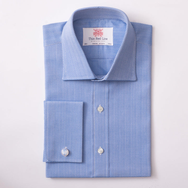 Herringbone twill blue classic shirt - Thin Red Line 