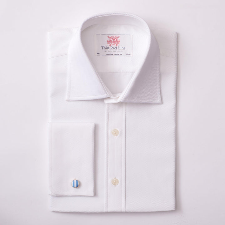 Herringbone twill white classic shirt - Thin Red Line 