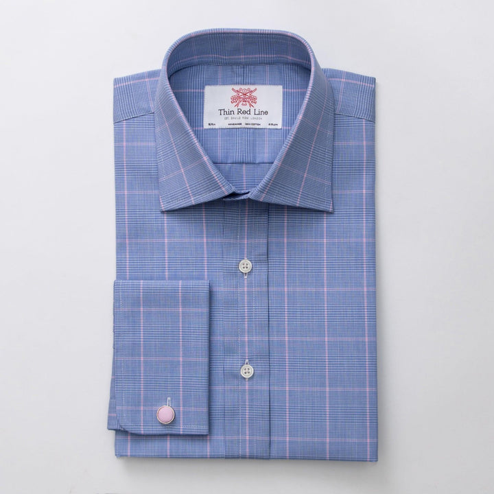 Prince of wales check azure pink classic shirt - Thin Red Line 