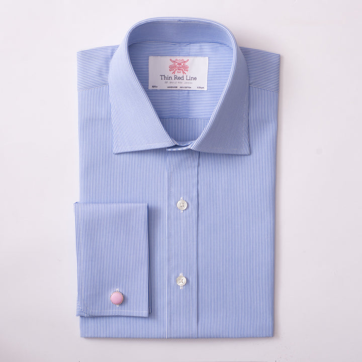 Small Bengal Stripe Azure Classic Shirt - Thin Red Line 