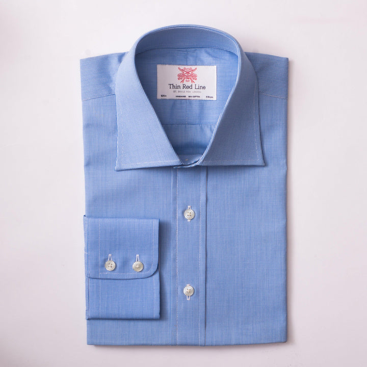 Small gingham check blue slim shirt - Thin Red Line 