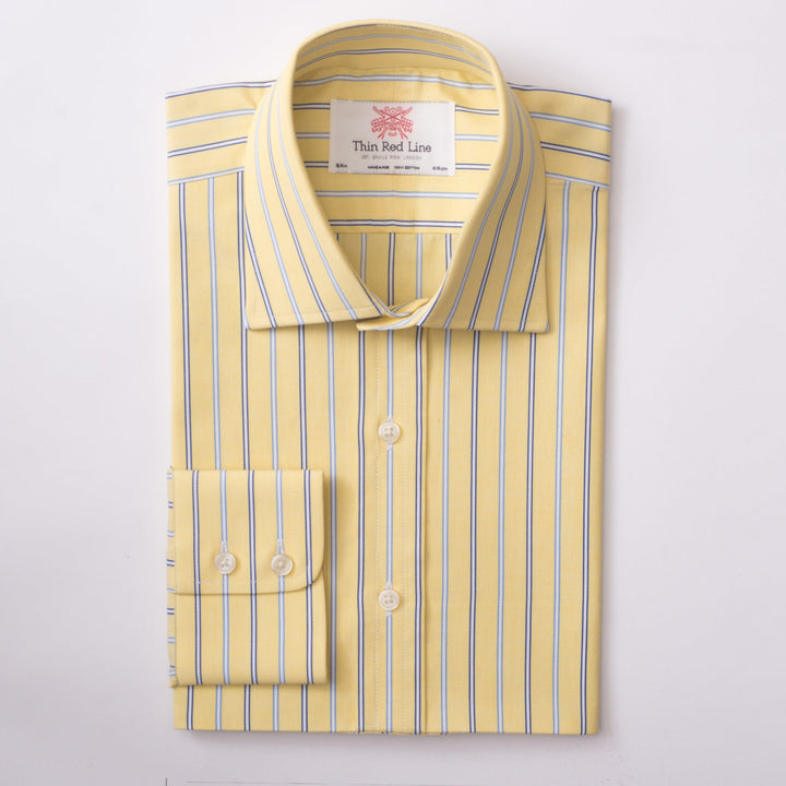 Welby stripe yellow & sky slim shirt - Thin Red Line 