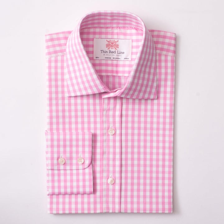 Wild gingham check pink & white slim shirt - Thin Red Line 