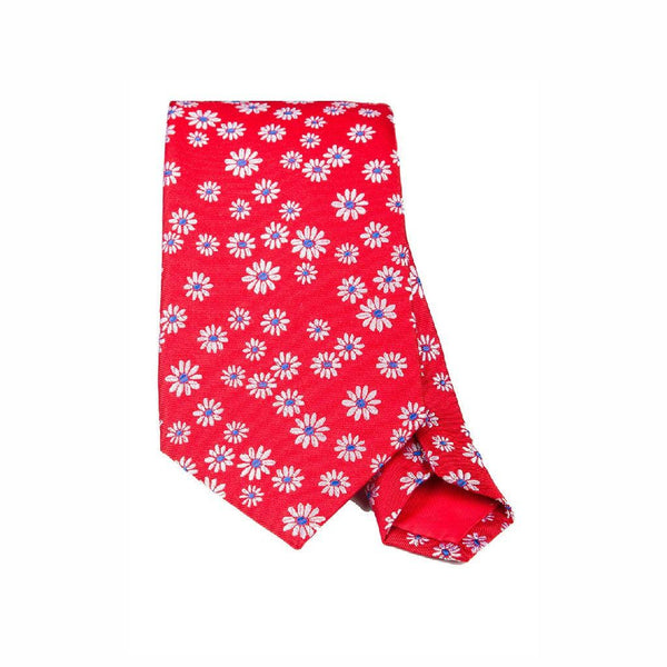 Red & white daisy woven silk tie - Thin Red Line 