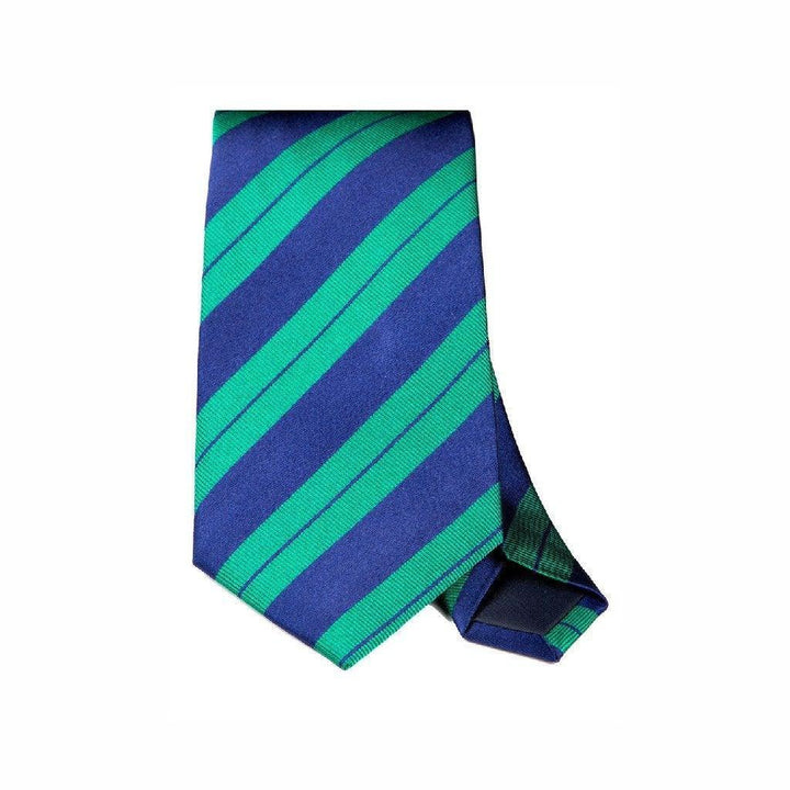 Green & Navy stripe woven silk tie - Thin Red Line 