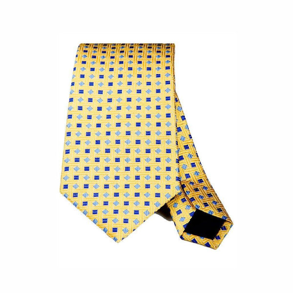 Yellow with sky & blue squares silk tie - Thin Red Line 