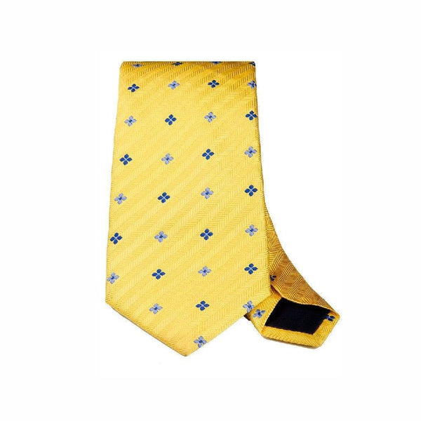 Herringbone yellow floral woven silk tie - Thin Red Line 