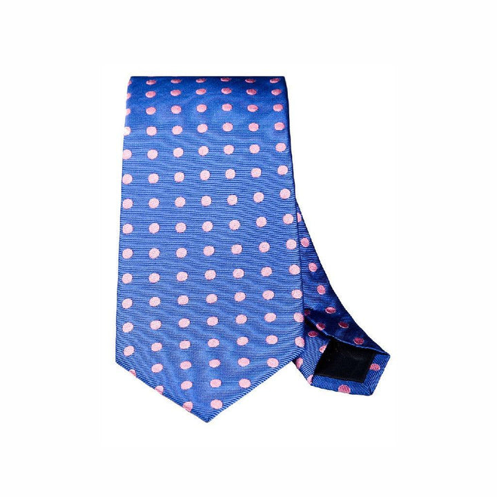 Sky & pink polka dot woven silk tie - Thin Red Line 